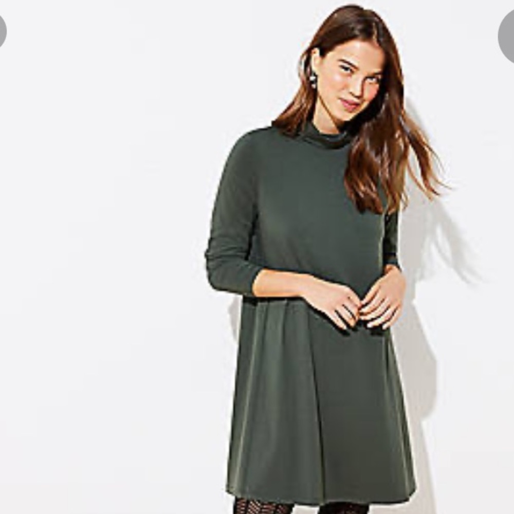 Green turtle neck swing dress